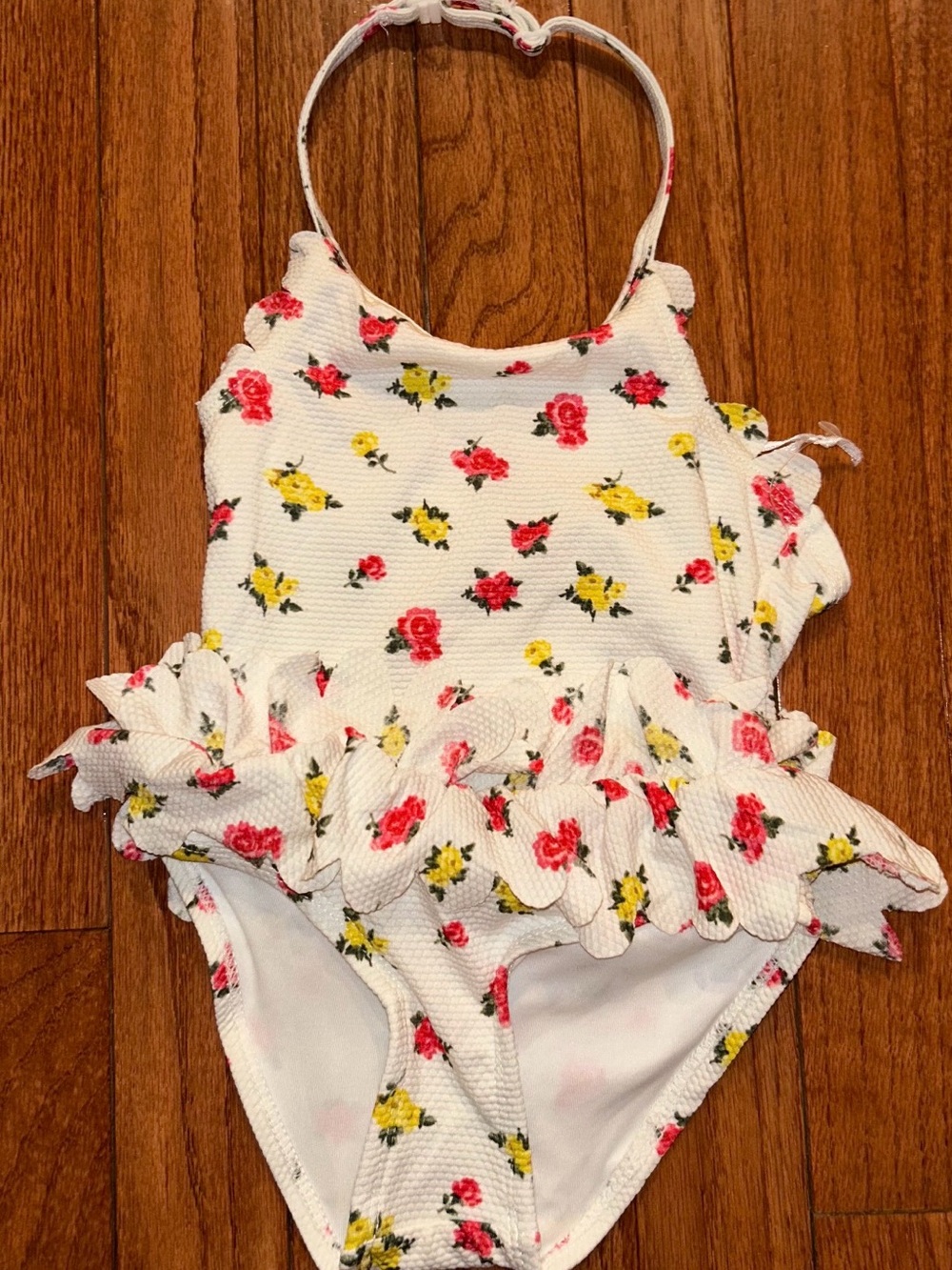 Toddler Girls' White Floral Ruffle One-Piece Swimsuit, Size 3T